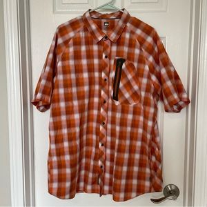 REI Men's Orange Plaid Shortsleeve Buttondown Cotton XL